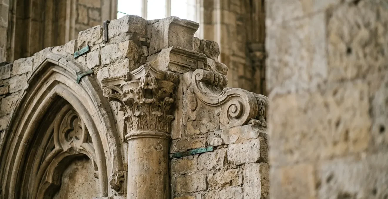 Dettaglio architettonico di un monumento storico italiano con stratificazioni visibili di epoche diverse