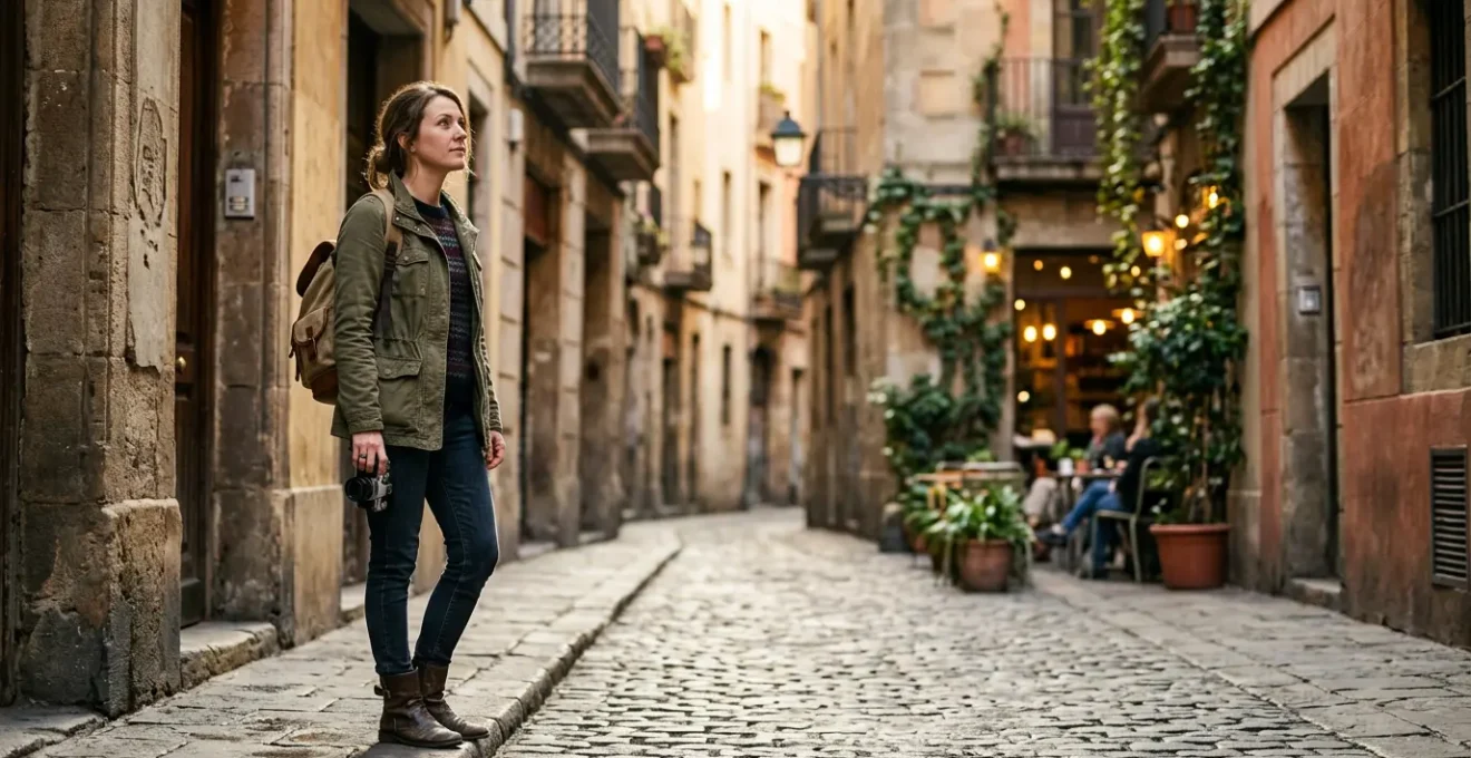 Viaggiatore che esplora un vicolo autentico e poco turistico in una capitale europea