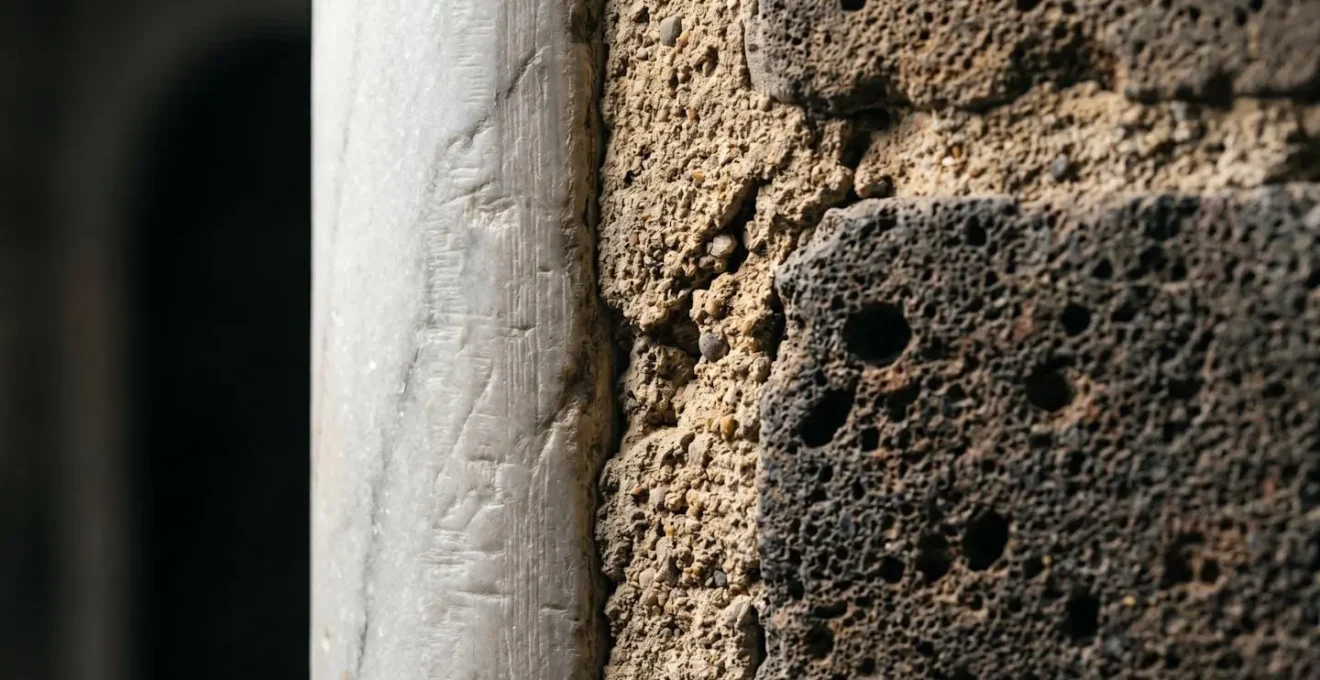 Dettaglio di colonne antiche romane integrate in una struttura ecclesiastica medievale italiana