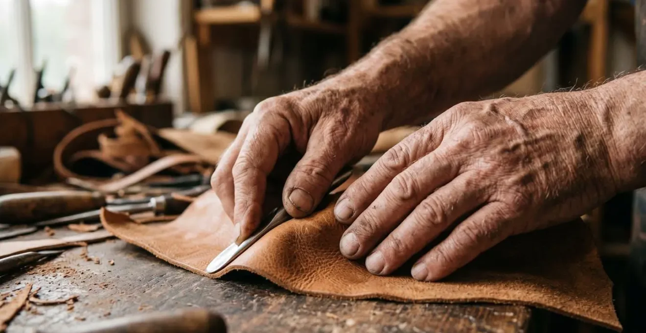 Dettaglio ravvicinato delle mani esperte di un maestro artigiano che guidano quelle di un apprendista nella lavorazione tradizionale